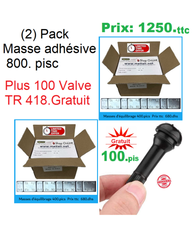 PACK 2 BOITE 800 Pics Masses d’équilibrage Autocollant Plus100.Valve Gratuit