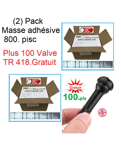 PACK 2 BOITE 800 Pics Masses d’équilibrage Autocollant Plus100.Valve Gratuit