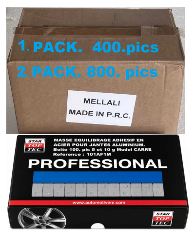 Masses D’équilibrage Autocollant En Acier Pour Jantes En Aluminium. Vente BOITE 400 Pics-Model CAREE
